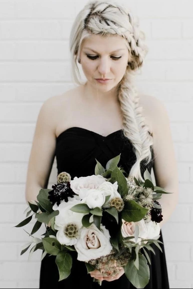 Bride with curated bridal bouquet